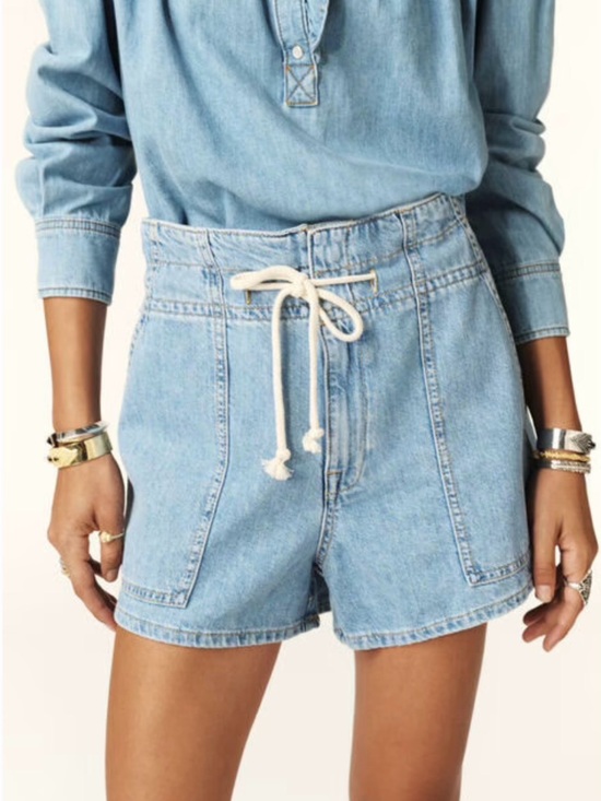 ba&sh Pants - NWT ba&sh Mabo Paperbag High-Waist Denim Shorts Light Wash Organic Cotton 40/L